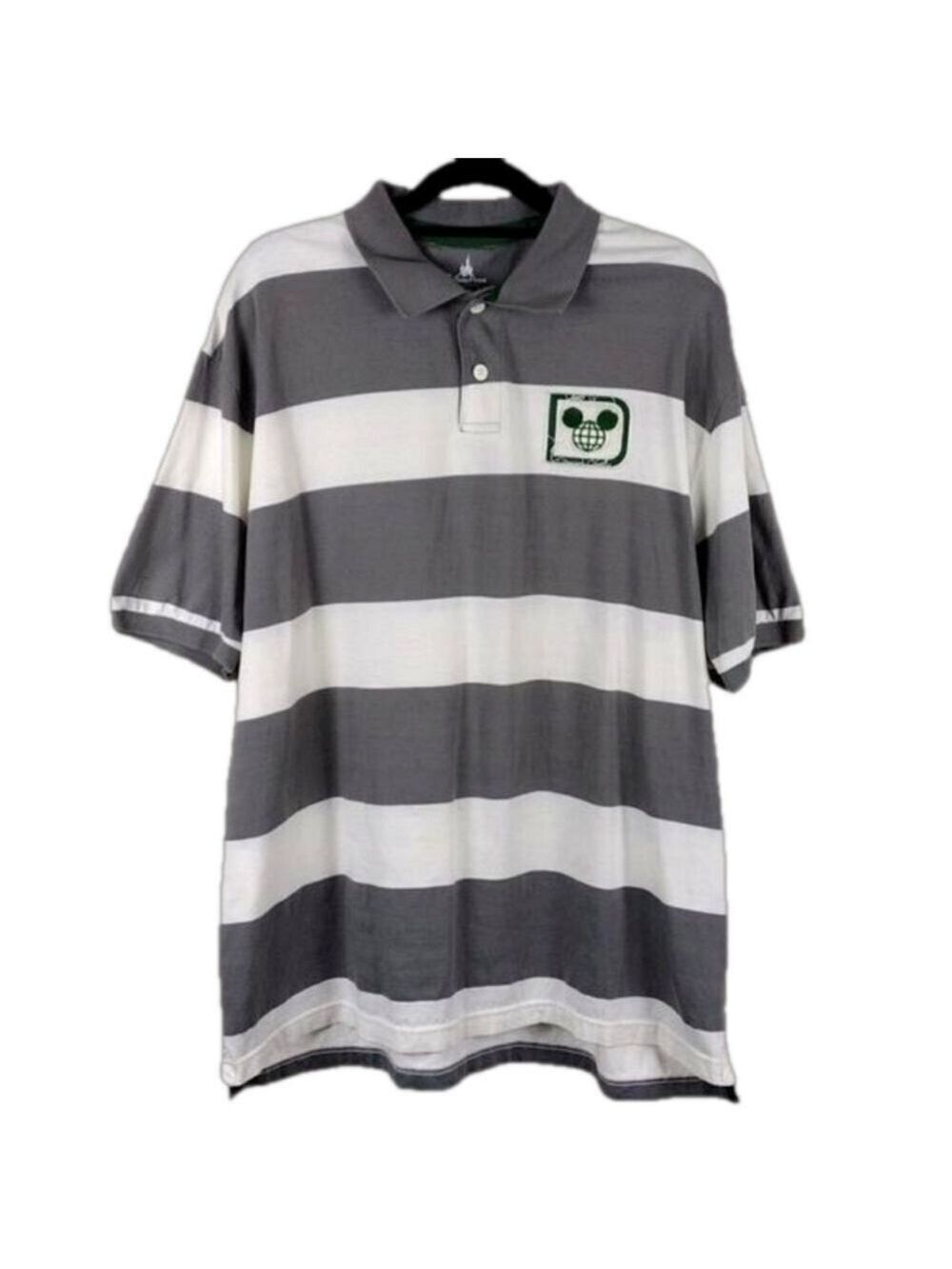Disney Parks Grey White Wide Striped Short Sleeve Midweight Pullover Polo Shirt